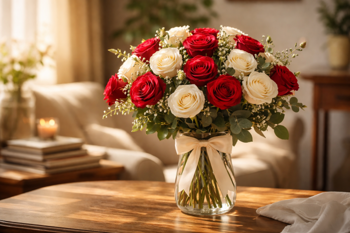 Ce semnificație are combinația de trandafiri roșii și albi într-un buchet?