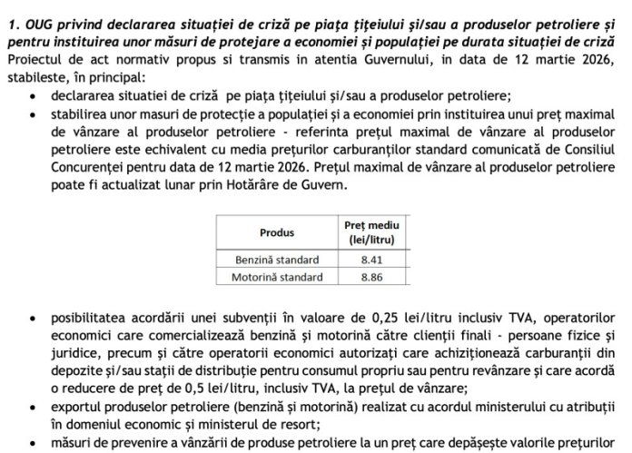 Ministerul Energiei sugerează instituirea unei stări de urgență pe piața țițeiului, cu limite impuse și taxe diminuate...