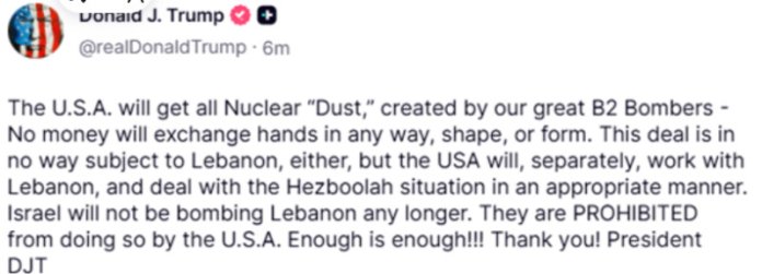 „S-a încheiat! Trump susține că SUA au interzis Israelului să atace Libanul”