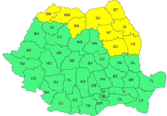 Avertisment de furtuni și grindină în diverse județe, în vigoare până la miezul nopții. HARTA regiunilor impacted
