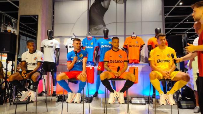 FCSB a prezentat noile uniforme » Surprize captivante: tricouri portocalii și tipografia „Dracula”